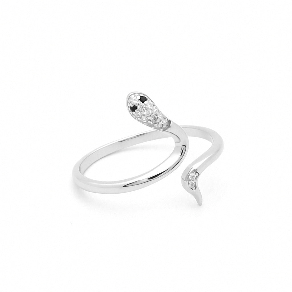 CZ Snake Sterling Silver Ring-Cubic Zirconia, Jewellery, New, Rings, Sterling Silver Rings, Women's Jewellery, Women's Rings-ssr0075-4_1-Glitters
