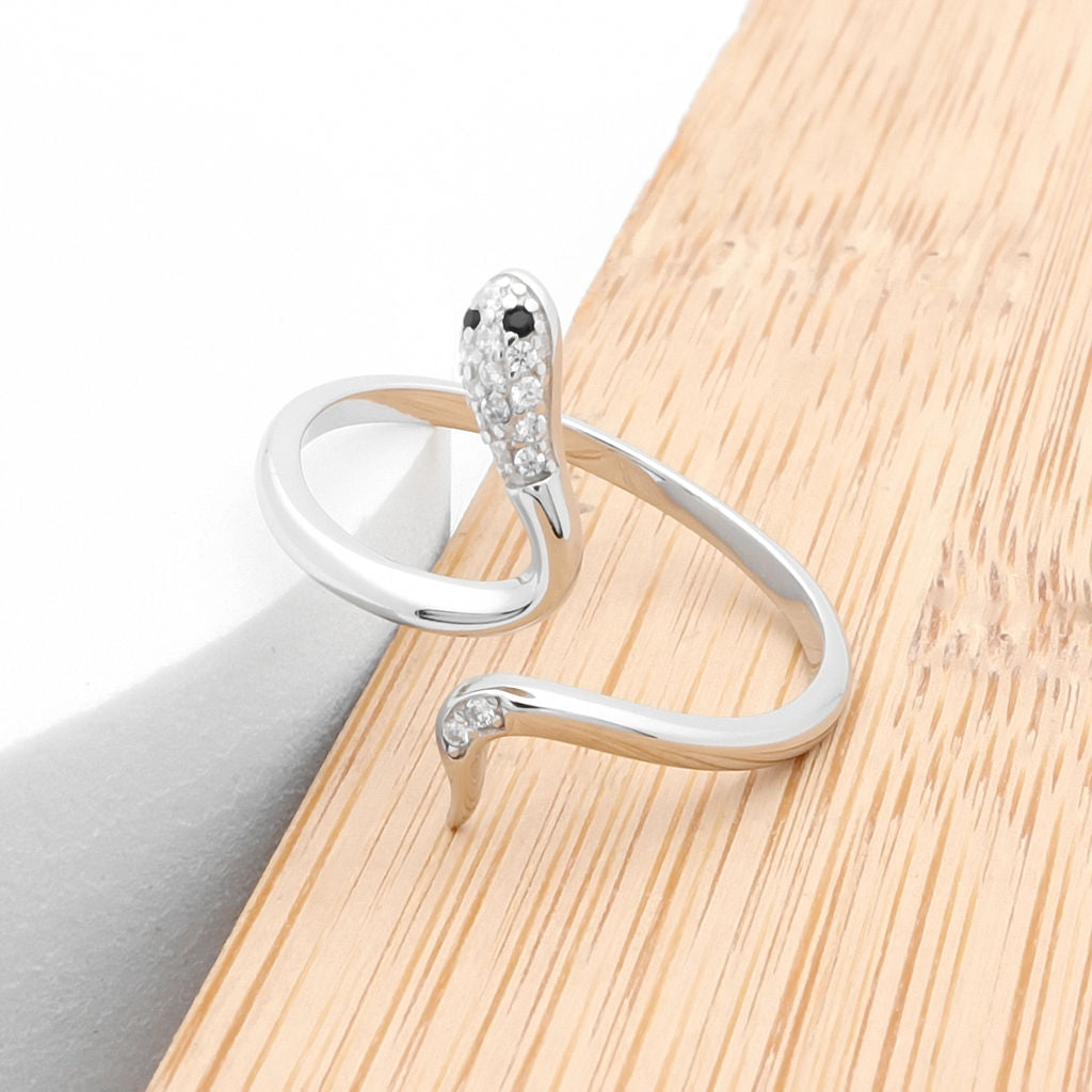 CZ Snake Sterling Silver Ring-Cubic Zirconia, Jewellery, New, Rings, Sterling Silver Rings, Women's Jewellery, Women's Rings-ssr0075-6_1-Glitters