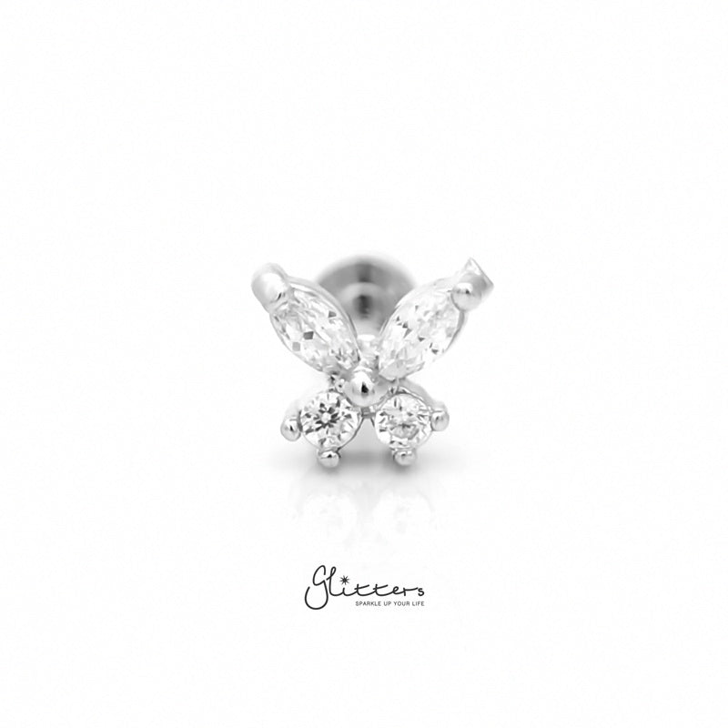 Prong Set CZ Butterfly Tragus Cartilage Barbell Stud - Clear-Body Piercing Jewellery, Cartilage, Cubic Zirconia, Jewellery, Tragus, Women's Earrings, Women's Jewellery-tg0130-s-1_800-Glitters