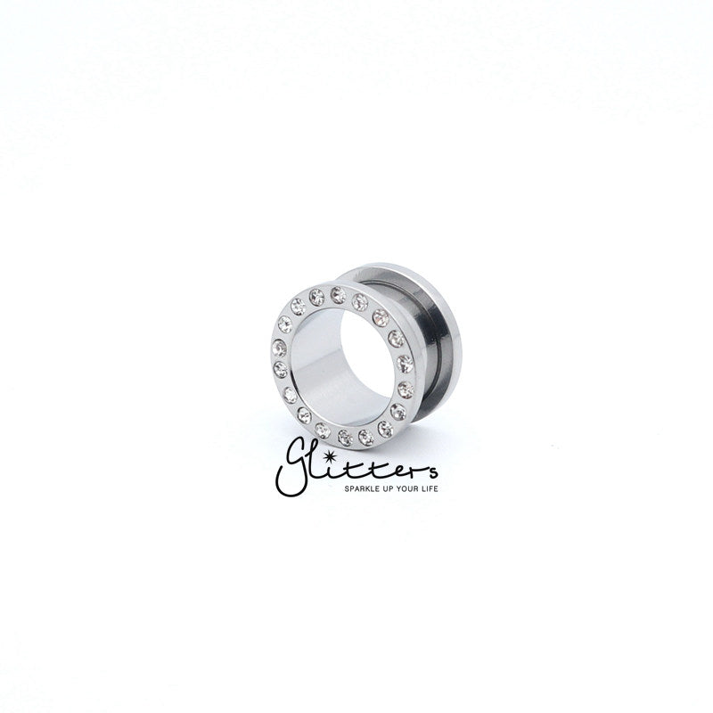 316L Surgical Steel Crystal Ear Screw On Flesh Tunnels-Body Piercing Jewellery, Plug, Tunnel-tl0008-2-Glitters