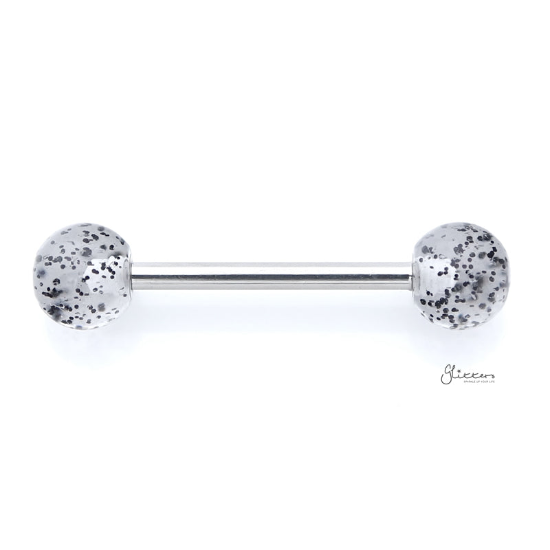 Glitters Acrylic Ball Tongue Barbell - Black-Body Piercing Jewellery, Glitters, Tongue Bar-tr0001-NG-K107-Glitters