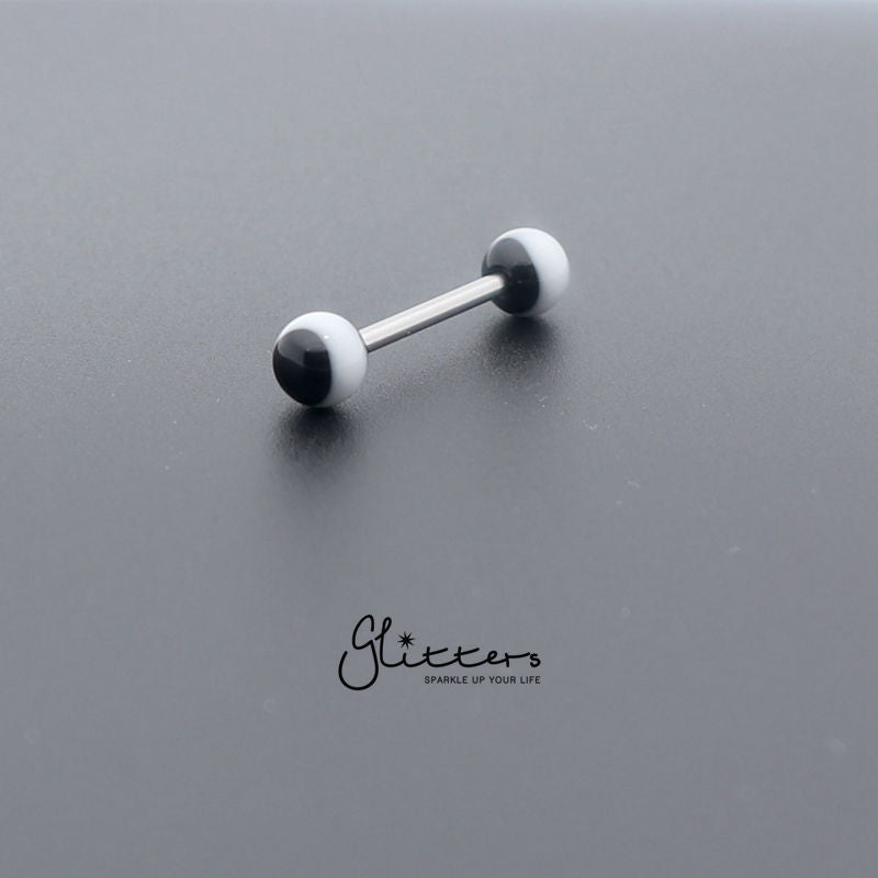 Black Circle Acrylic Ball with Surgical Steel Tongue Bar-Body Piercing Jewellery, Tongue Bar-tr0001_circle_4-Glitters