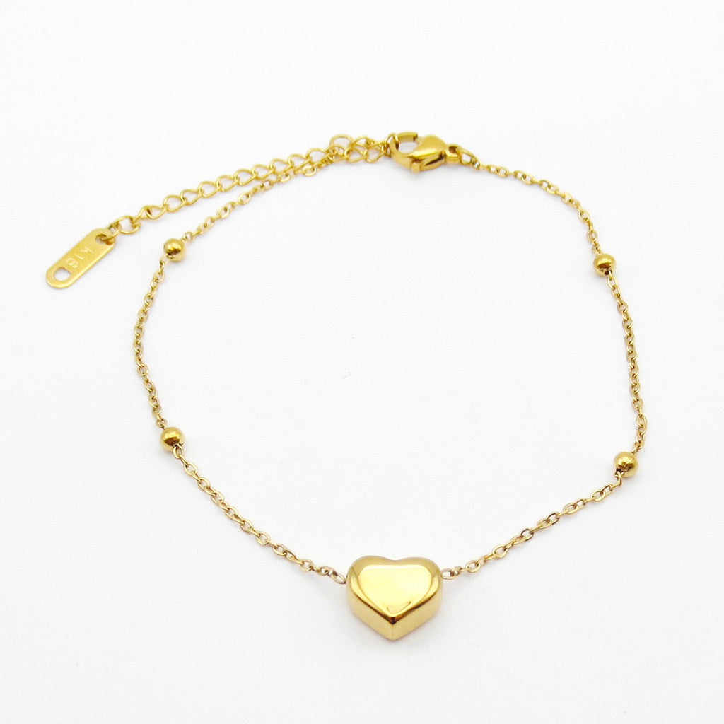 Stainless Steel Heart Charm Anklet - Gold-Anklet-4-Glitters