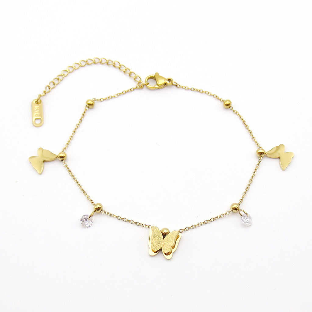 Stainless Steel 3D Butterfly Anklet - Gold-Anklet-4-Glitters