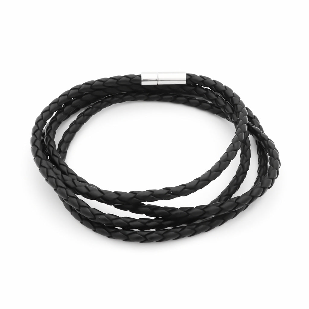 Multilayer Push In Black Leather Bracelet-Leather Bracelets-1-Glitters