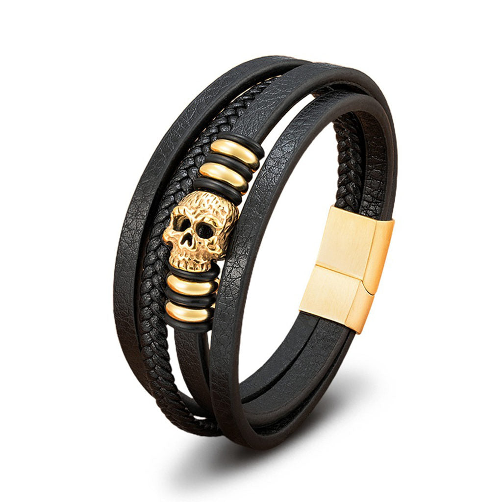 Multi-Layer Leather Skull Bracelet - Punk Braided Wristband-Leather Bracelets-2-Glitters