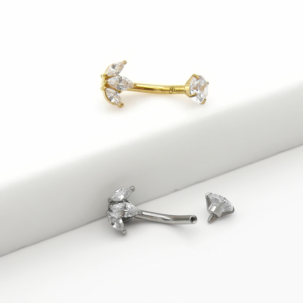 3 Marquise CZ Belly Button Navel Ring - Gold