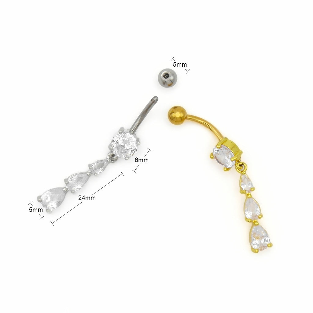 Triple Tear Drop CZ Dangle Belly Button Navel Ring-Belly Rings-3-Glitters
