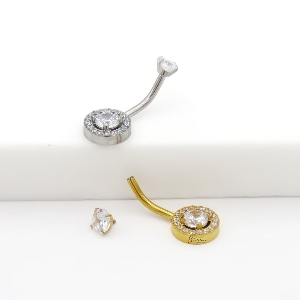 Halo Round CZ Belly Button Navel Ring-Belly Rings-4-Glitters