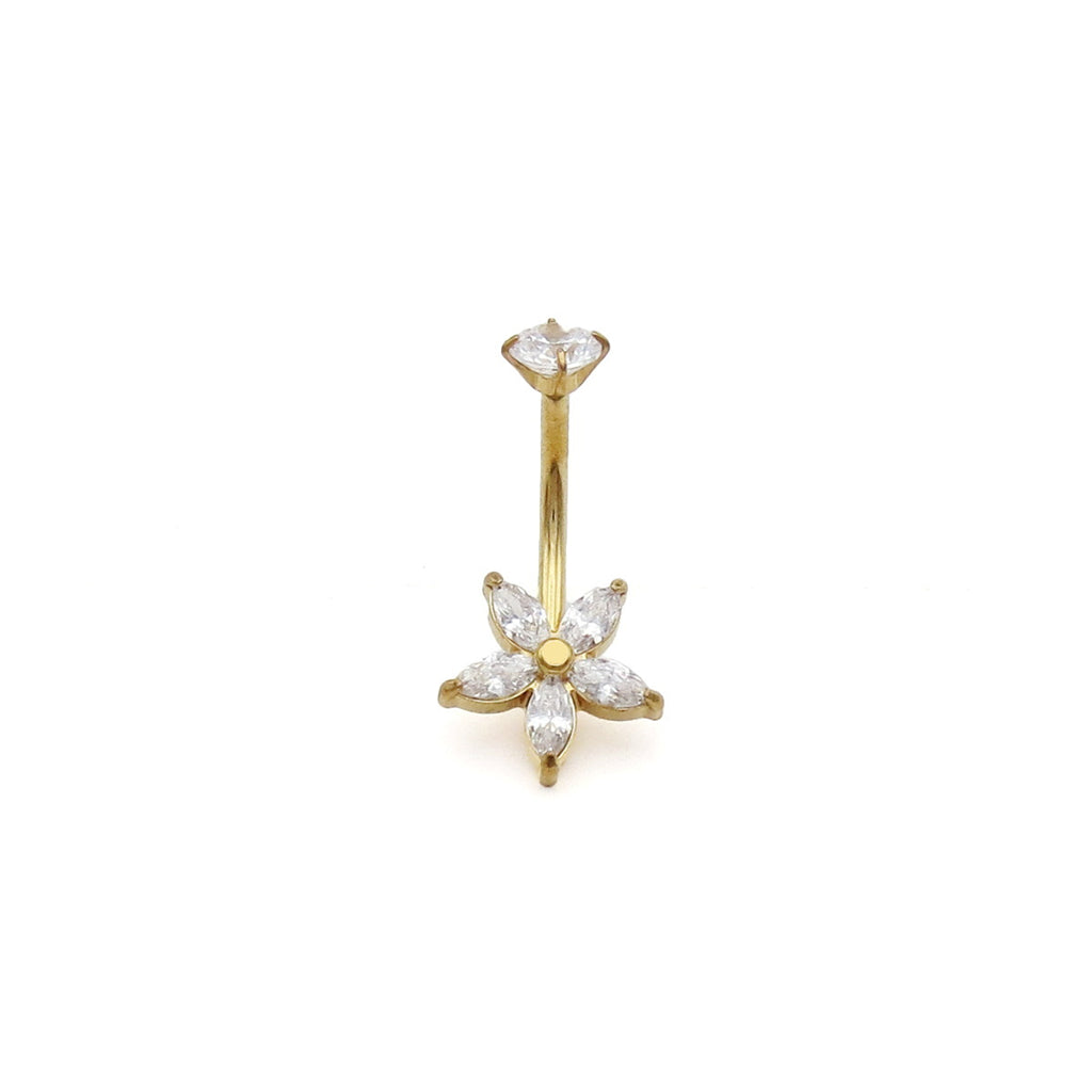 Marquise CZ Flower Belly Button Navel Ring - Gold