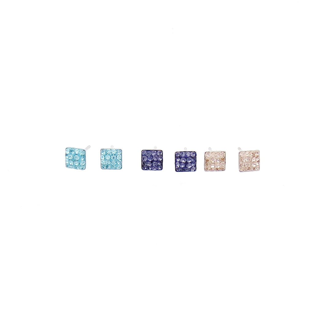 Sterling Silver Pave Crystal Square Stud Earrings-Earrings-1-Glitters