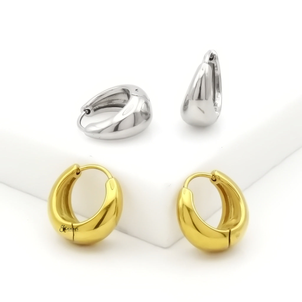 Stainless Steel Tapered Huggie Hoop Earrings - Gold