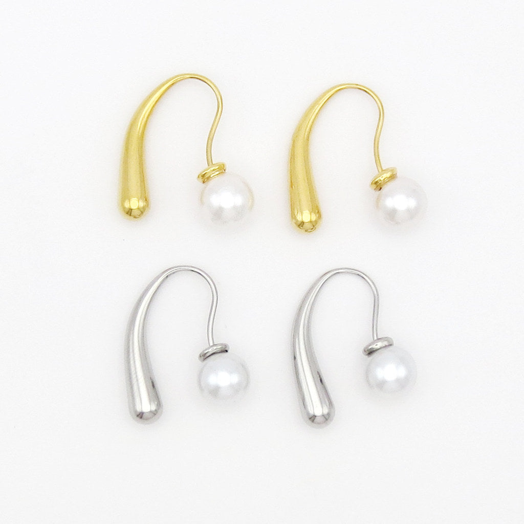 Stainless Steel Liquid Drop Pearl Hook Earrings-Earrings-1-Glitters