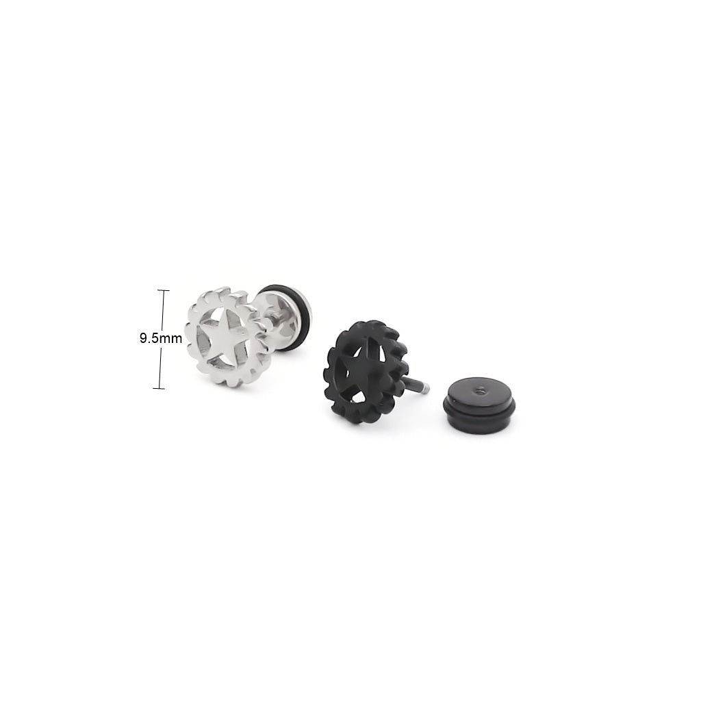 Stainless Steel Gear Star Fake Plug Earring-Fake Plugs-3-Glitters
