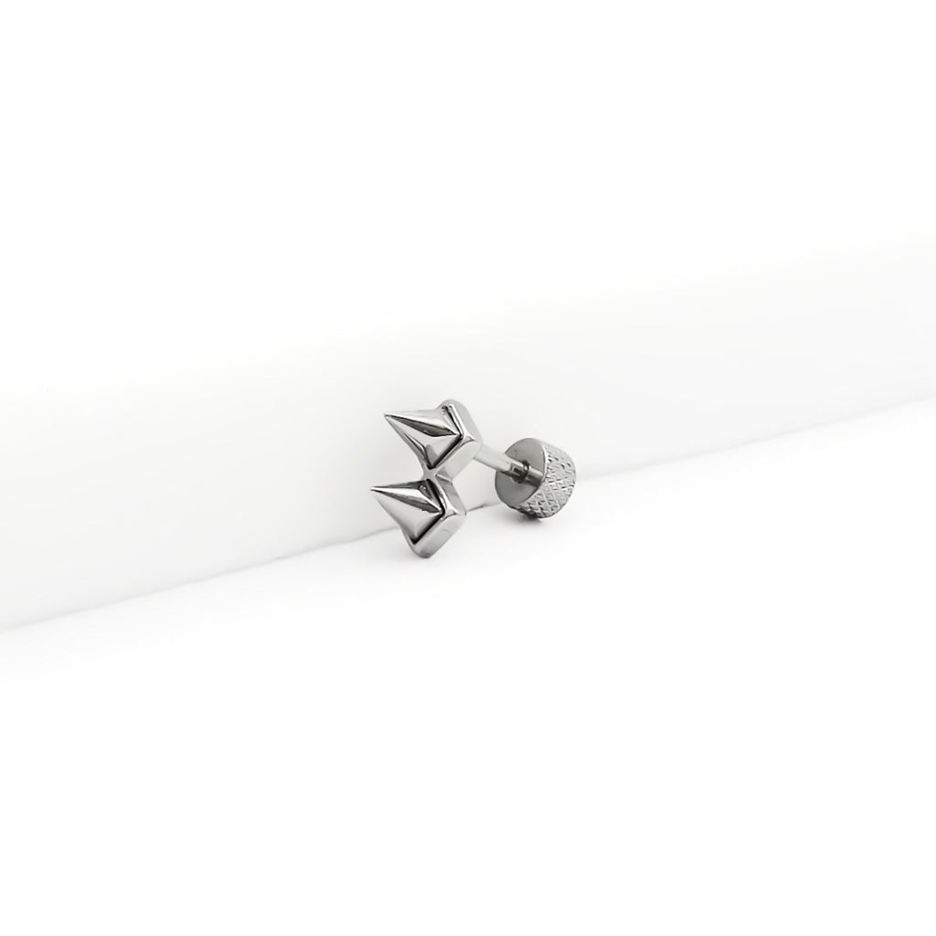 Stainless Steel Double Pyramid Spike Fake Plug Earring-Fake Plugs-2-Glitters