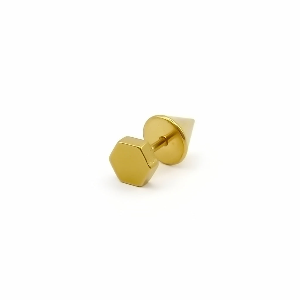 Stainless Steel Hexagon Spike Back Fake Plug Earring-Fake Plugs-5-Glitters