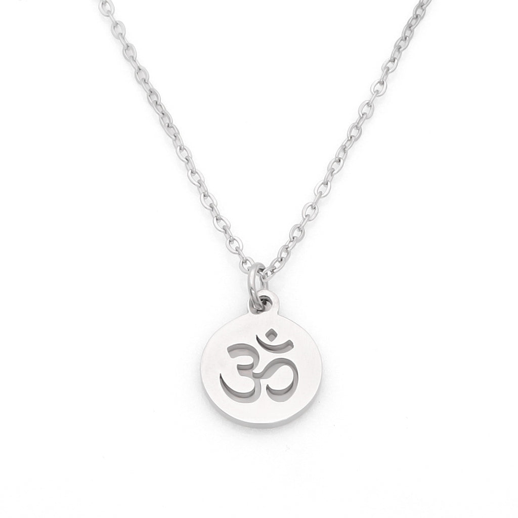 Om Pendant Stainless Steel Necklace - Silver-Necklaces-1-Glitters