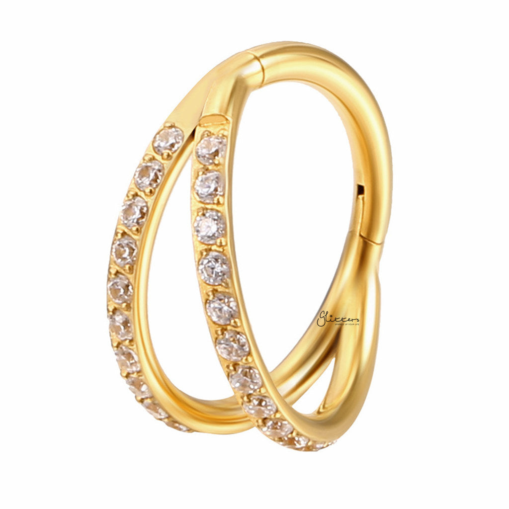 CZ Paved Double Lines Hinged Segment Hoop Ring-Septum Rings-2-Glitters