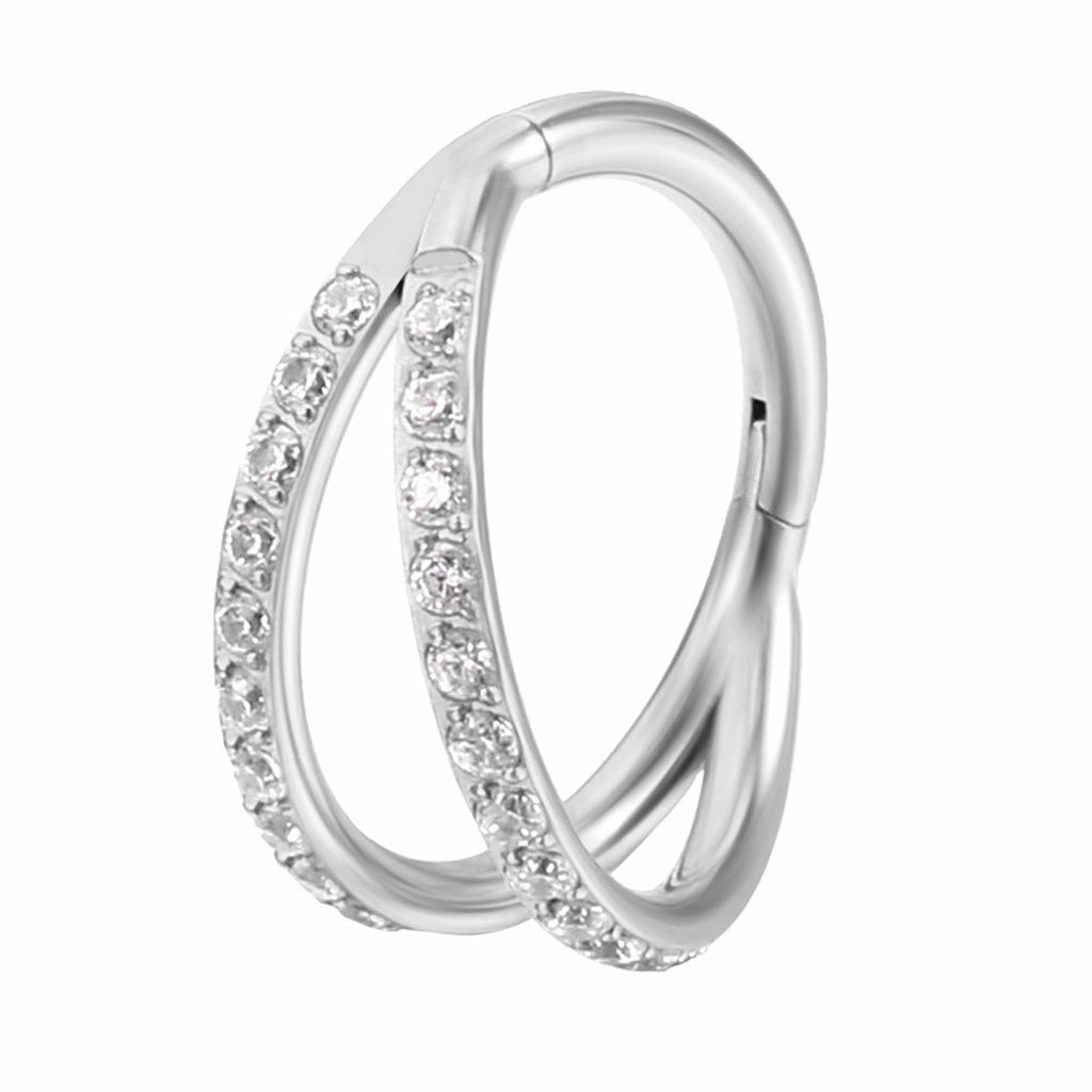 CZ Paved Double Lines Hinged Segment Hoop Ring-Septum Rings-1-Glitters