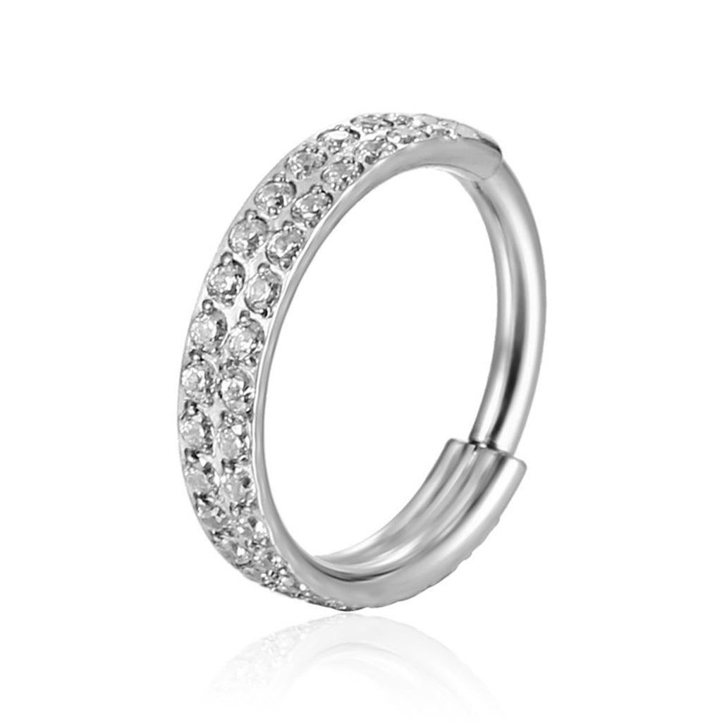 CZ Paved Double Stack Lines Hinged Segment Hoop Ring-Septum Rings-1-Glitters