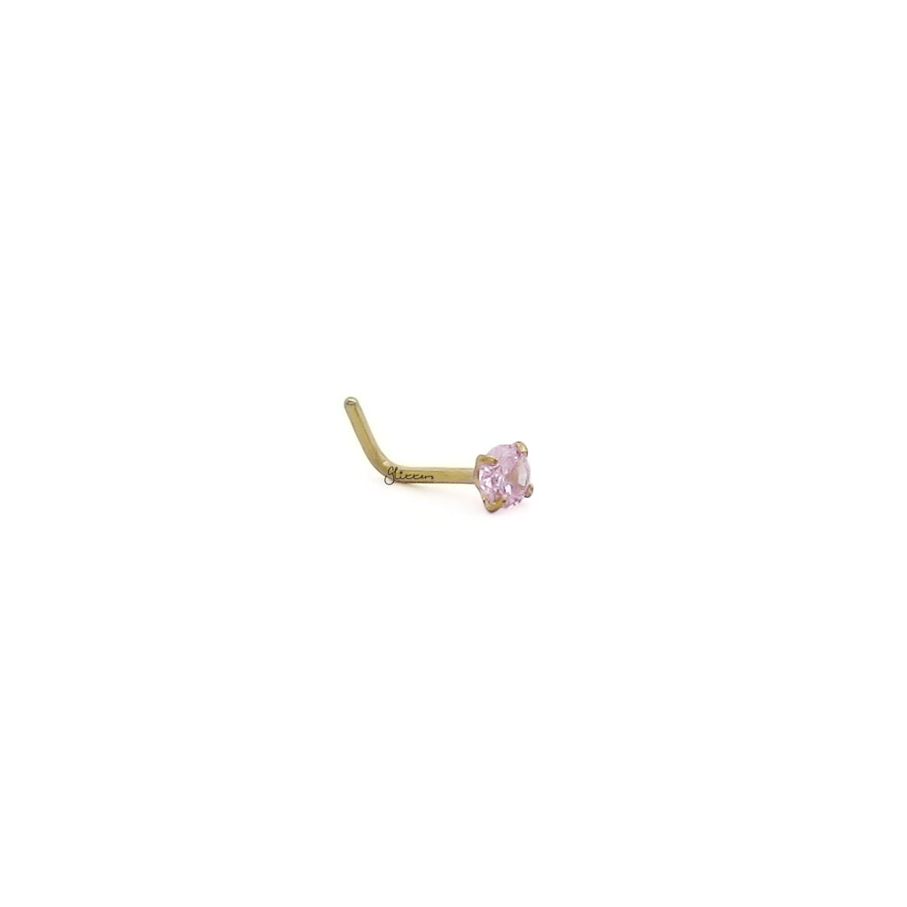 3mm Pink Round C.Z L Bend Nose Stud-Nose Studs-4-Glitters
