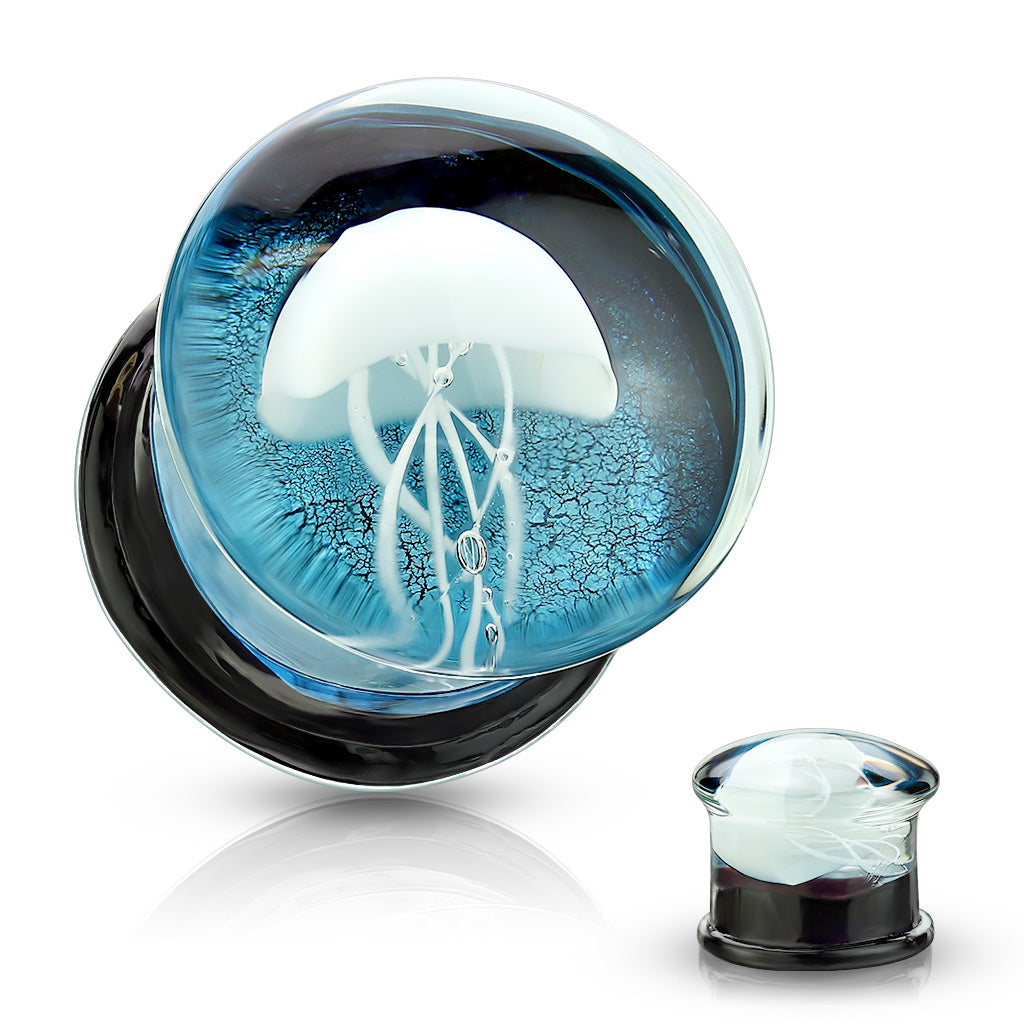 Floating Jellyfish Double Flare Glass Plugs-Tunnels-1-Glitters