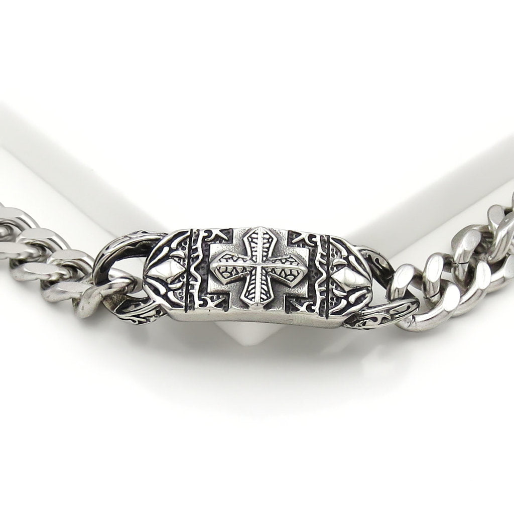 Stainless Steel Gothic Cross Curb Link Bracelet-Stainless Steel Bracelets-3-Glitters
