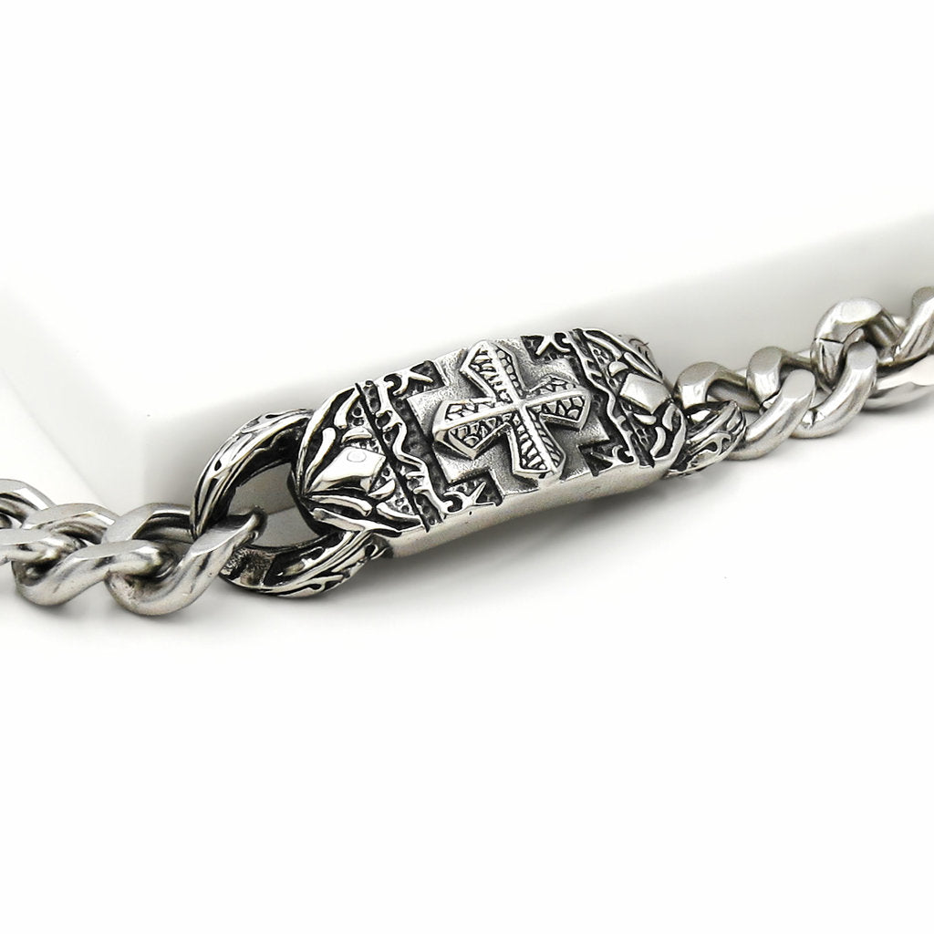 Stainless Steel Gothic Cross Curb Link Bracelet-Stainless Steel Bracelets-4-Glitters