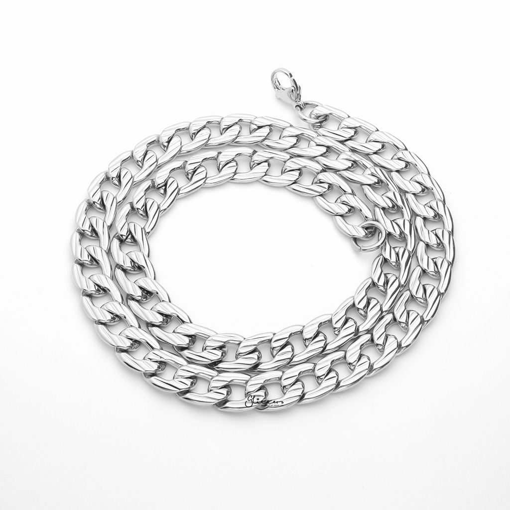 Stainless Steel 11mm Stripe Pattern Link Chain Necklace - Silver-Stainless Steel Chains-3-Glitters