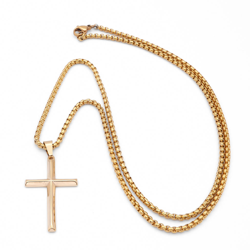 High Polished Plain Cross Pendant - Gold-Pendants-3-Glitters