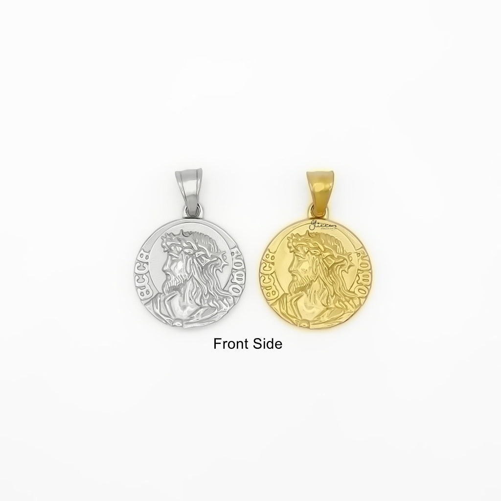 Stainless Steel Jesus Coin Pendant  - Gold