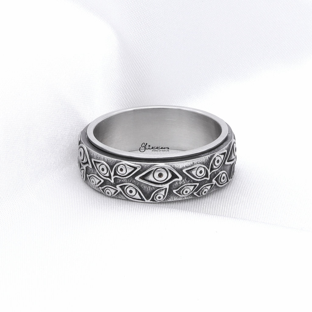 Stainless Steel Eye Of God Spinner Ring - Silver-Stainless Steel Rings-3-Glitters