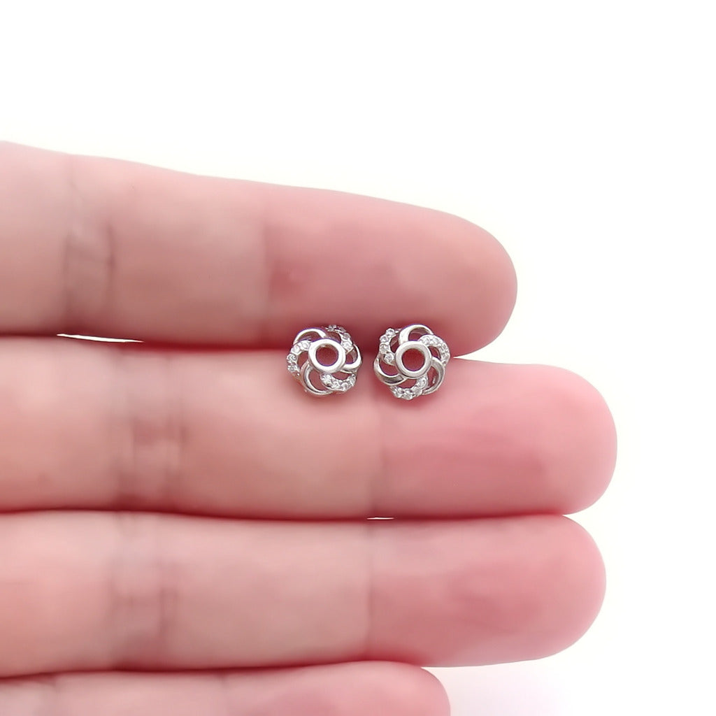 Sterling Silver Open Swirl CZ Stud Earrings