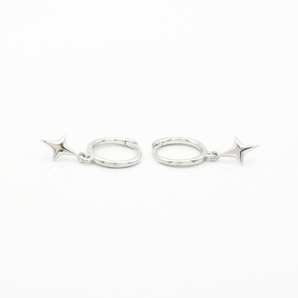 3D Star Charm Sterling Silver Hoop Earrings - Silver-Hoop Earrings-1-Glitters