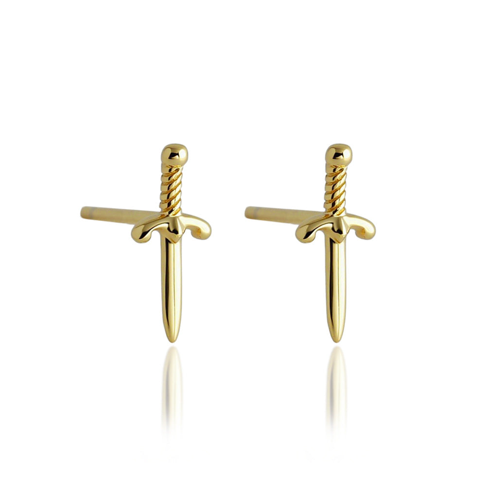 Sterling Silver Dagger Stud Earrings - Gold