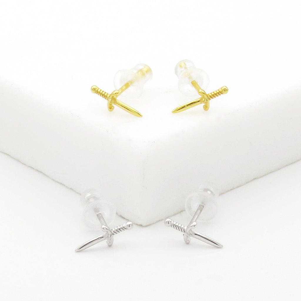 Sterling Silver Dagger Stud Earrings - Gold