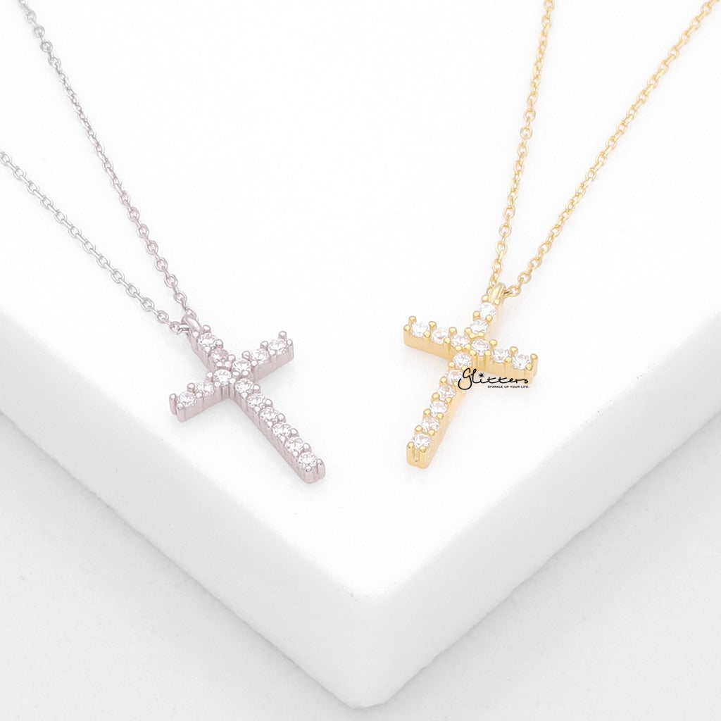 Sterling Silver Cross Charms Necklace - Gold-Sterling Silver Necklaces-4-Glitters