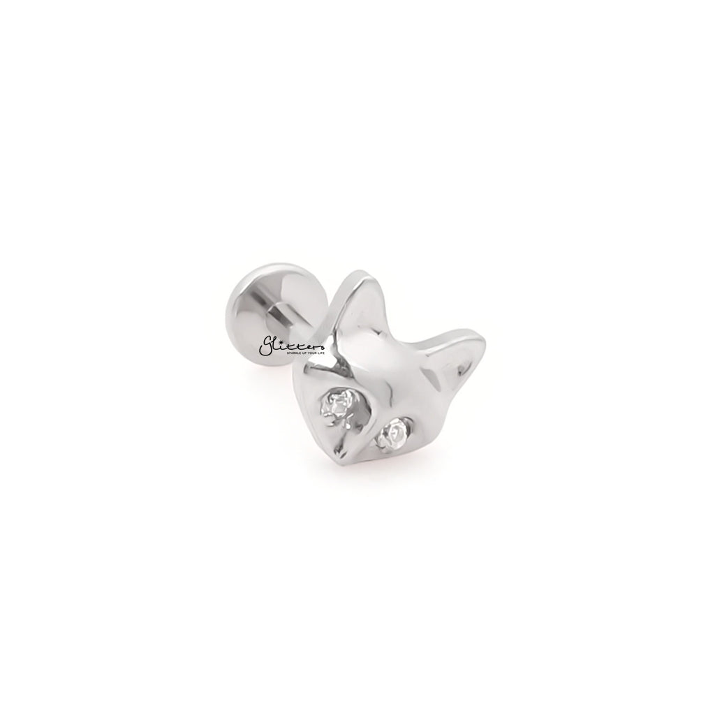 Fox Head Top Internally Threaded Flat Back Stud-Tragus | Cartilage | Daith | Conch-3-Glitters