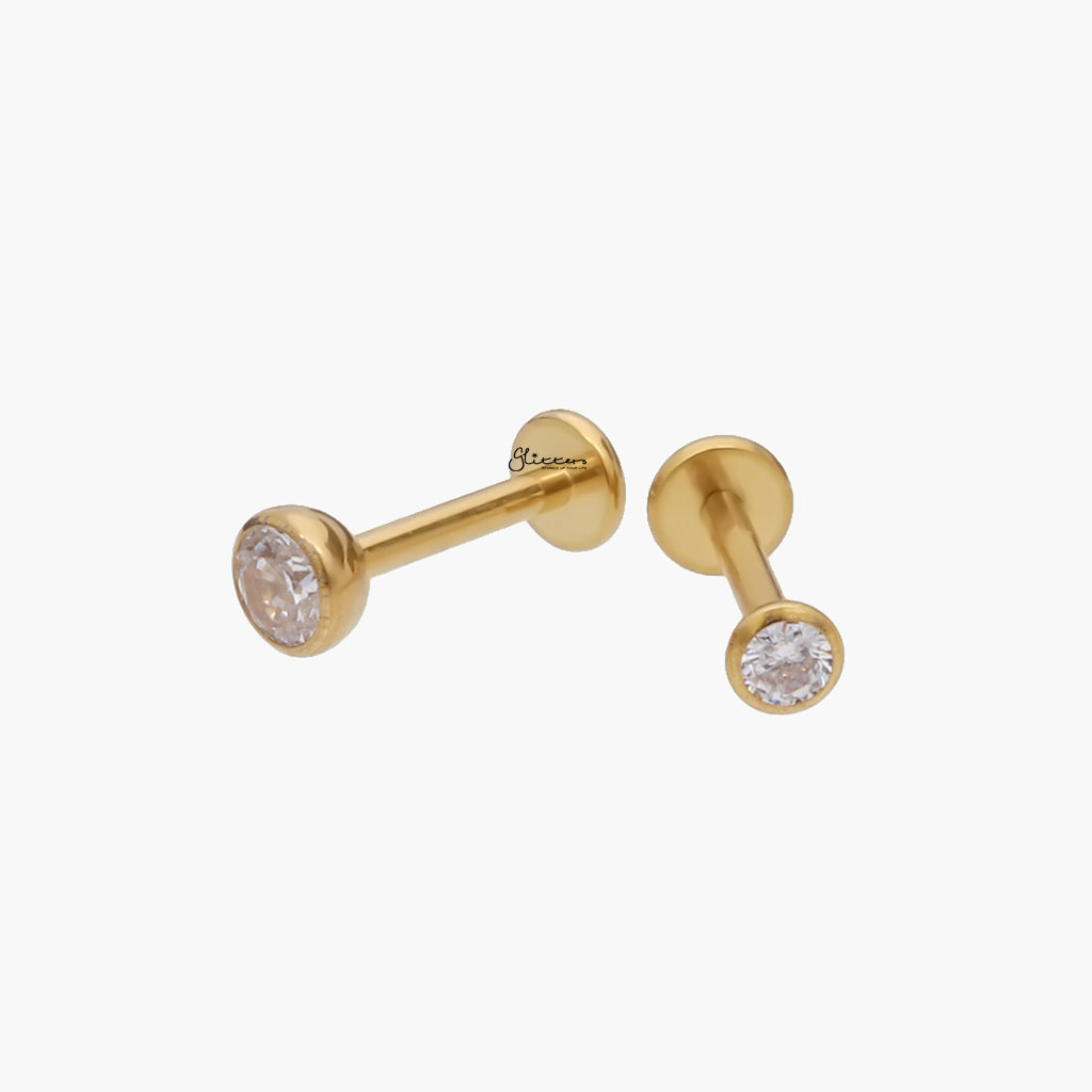 Round CZ Top Internally Threaded Flat Back Stud Earrings-Tragus | Cartilage | Daith | Conch-5-Glitters