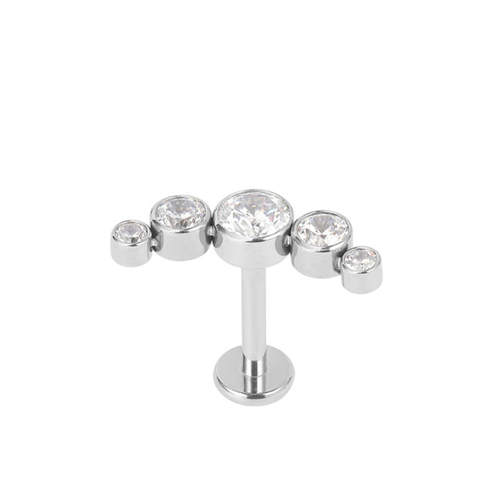 5 CZ Curved Top Threadless Push In Titanium Flat Back Stud Earring