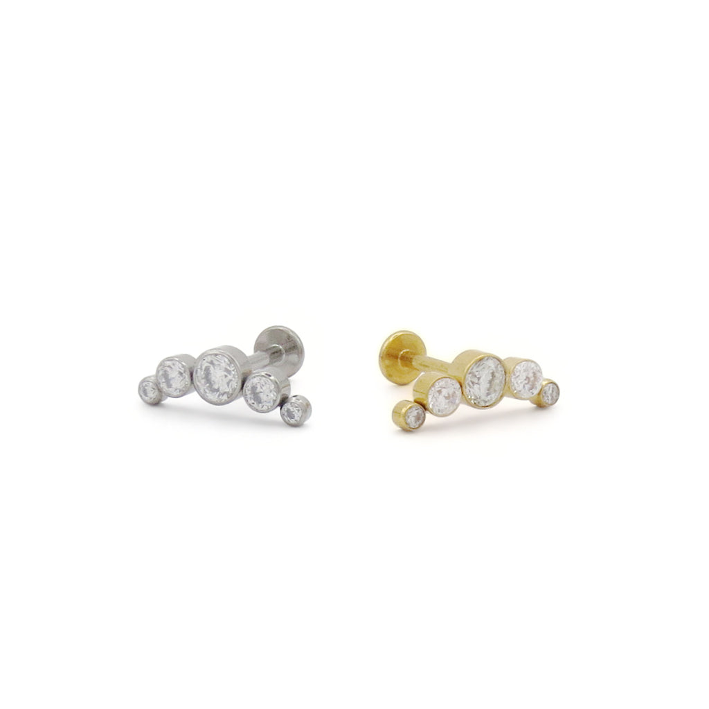 5 CZ Curved Top Threadless Push In Titanium Flat Back Stud Earring-Tragus | Cartilage | Daith | Conch-4-Glitters