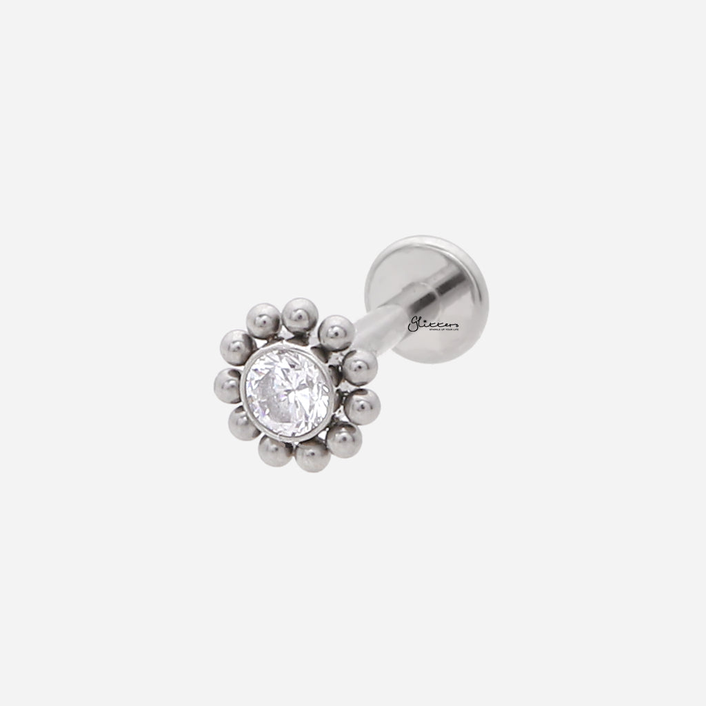 CZ Centre Top Internally Threaded Titanium Flat Back Stud-Tragus | Cartilage | Daith | Conch-2-Glitters