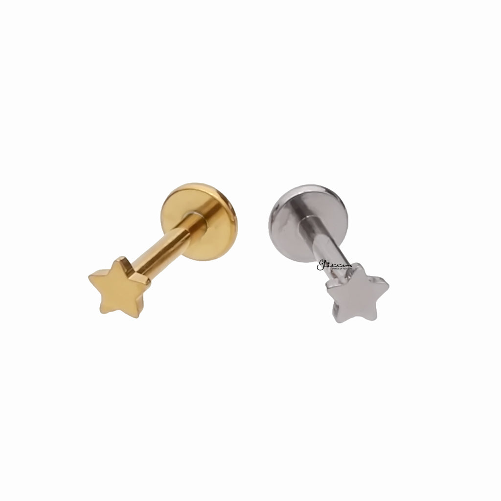 Star Top Titanium Flat Back Stud Earrings-Tragus | Cartilage | Daith | Conch-5-Glitters