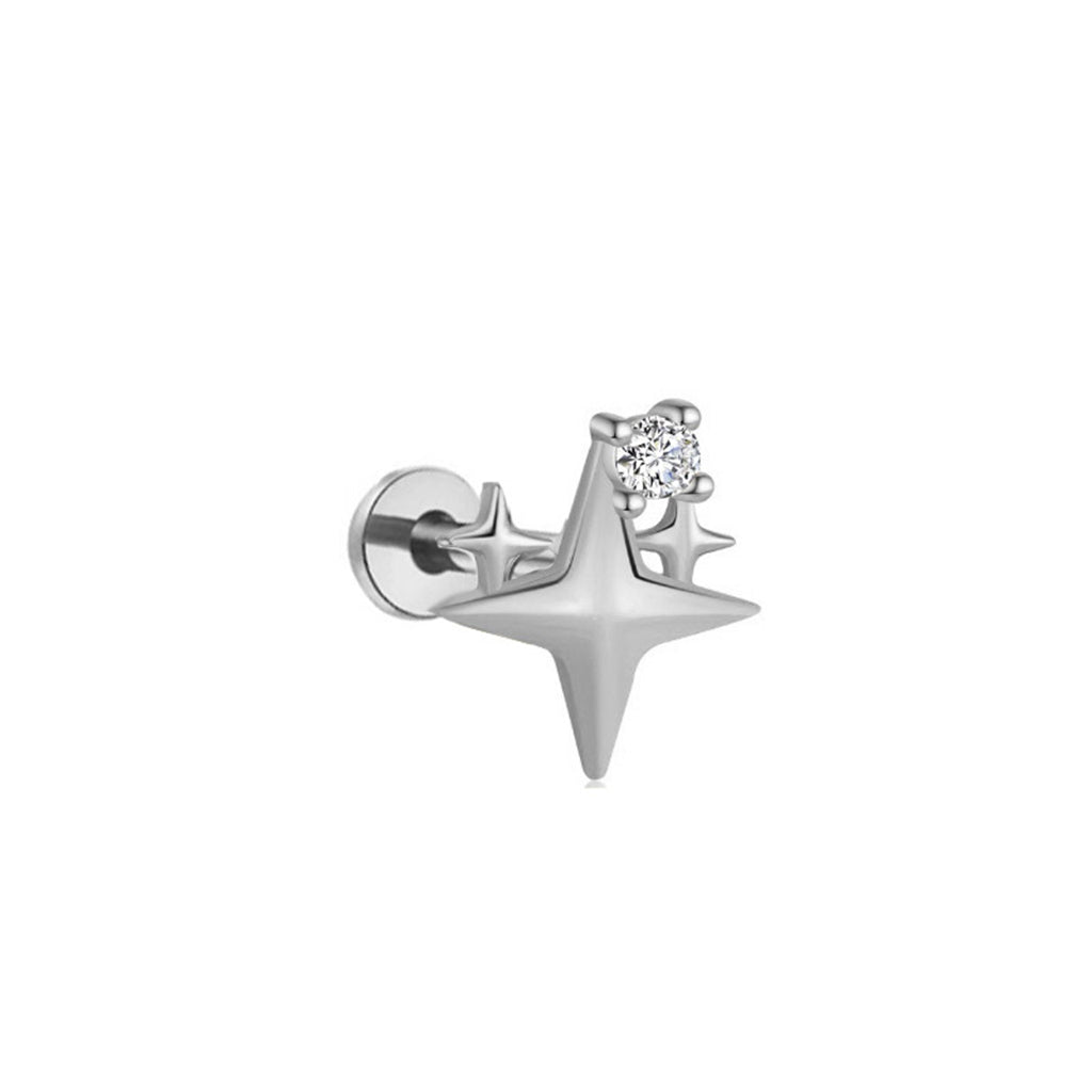 Triple Star with CZ Titanium Flat Back Stud Earrings