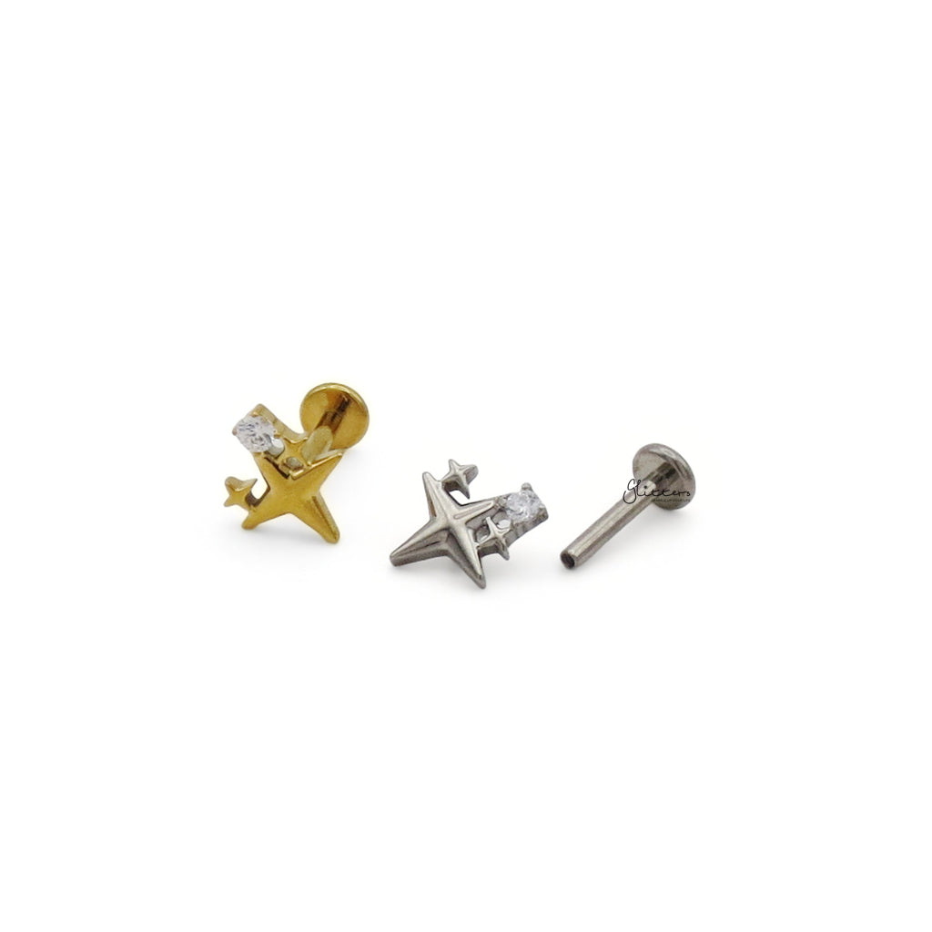 Triple Star with CZ Titanium Flat Back Stud Earrings-Tragus | Cartilage | Daith | Conch-5-Glitters