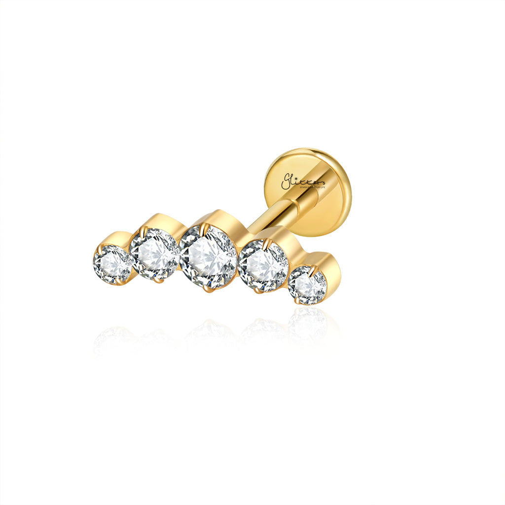 Five CZ Gradient Titanium Flat Back Stud Earrings-Tragus | Cartilage | Daith | Conch-2-Glitters