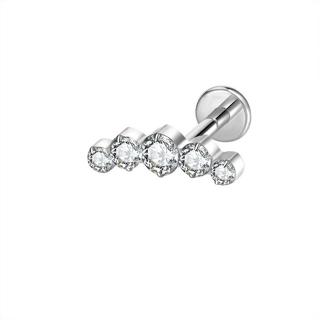 Five CZ Gradient Titanium Flat Back Stud Earrings-Tragus | Cartilage | Daith | Conch-1-Glitters