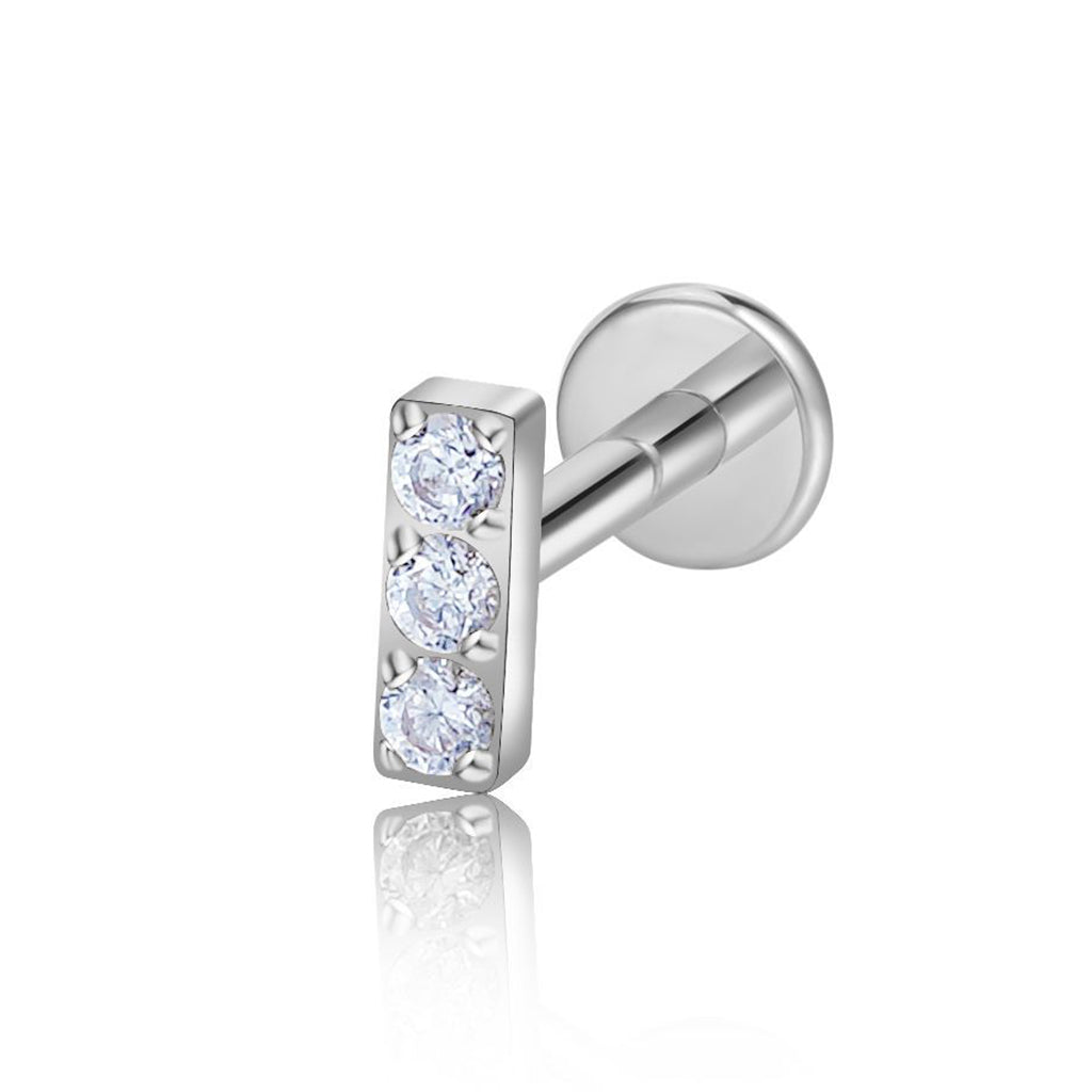 3 CZ Bar Titanium Flat Back Stud Earring