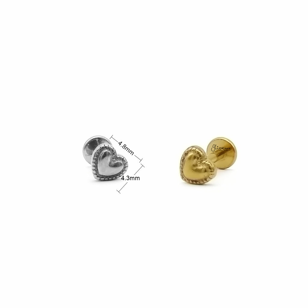Beaded Edge Heart Titanium Flat Back Stud Earring
