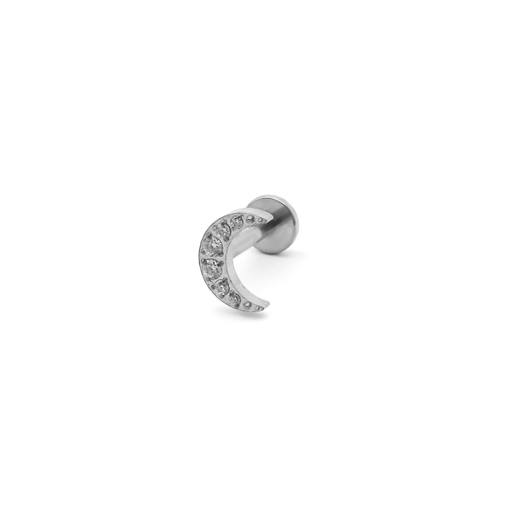 C.Z Crescent Moon Titanium Flat Back Stud Earring